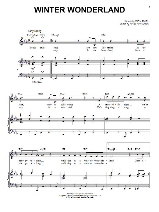 Download Andy Williams Winter Wonderland Sheet Music and learn how to play Piano & Vocal PDF digital score in minutes