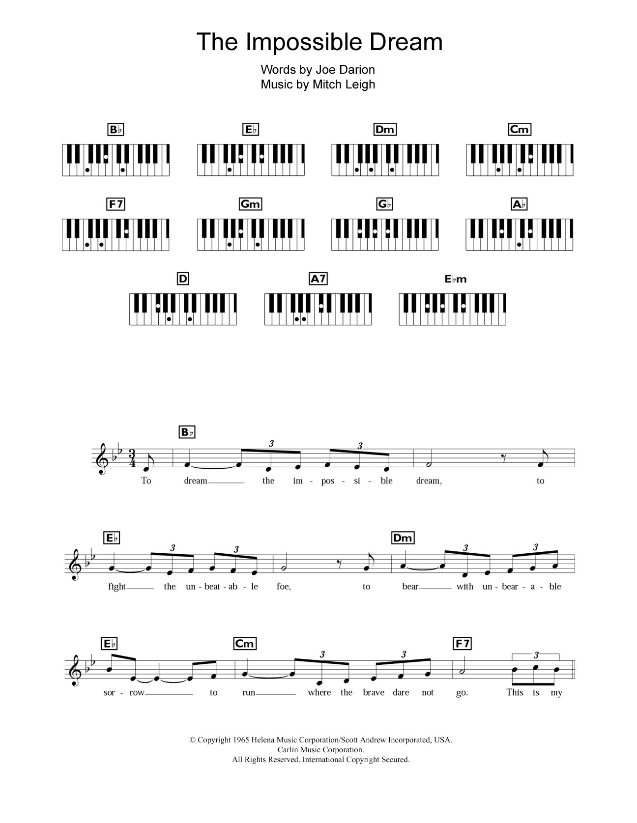 Andy Williams "The Impossible Dream (from Man Of La Mancha)" Sheet