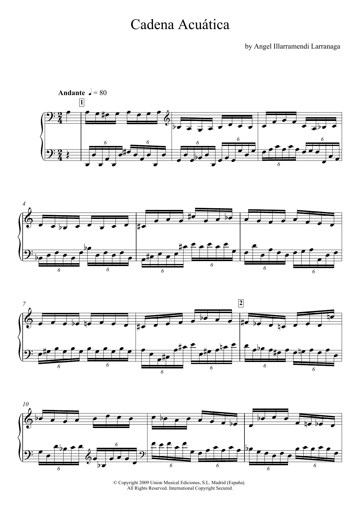 Download Angel Illarramendi Larranaga Cadena Acuática Sheet Music and learn how to play Piano PDF digital score in minutes