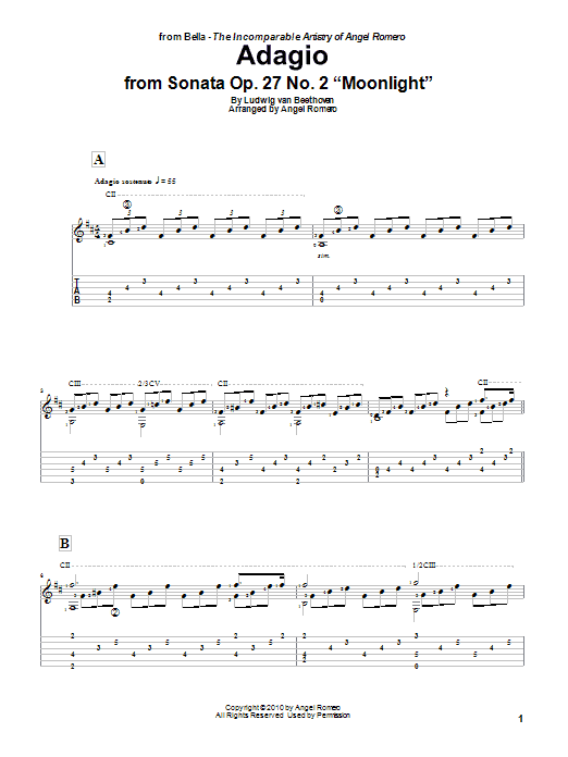 Download Angel Romero Adagio Sheet Music and learn how to play Guitar Tab PDF digital score in minutes