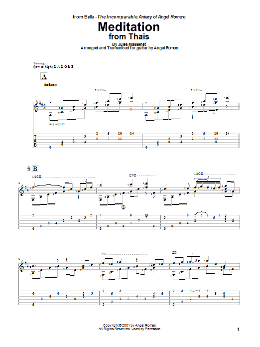 Download Angel Romero Meditation Sheet Music and learn how to play Guitar Tab PDF digital score in minutes