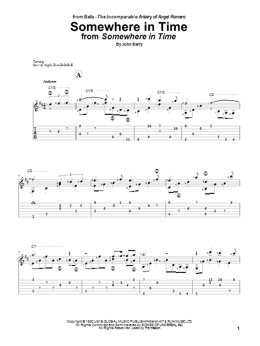 Download Angel Romero Somewhere In Time Sheet Music and learn how to play Guitar Tab PDF digital score in minutes