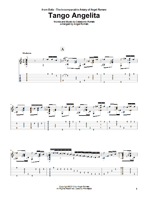 Download Angel Romero Tango Angelita Sheet Music and learn how to play Guitar Tab PDF digital score in minutes