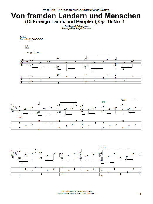 Download Angel Romero Von Fremden Landern Und Menschen (Of Foreign Lands and Peoples), Op. 15 No. 1 Sheet Music and learn how to play Guitar Tab PDF digital score in minutes