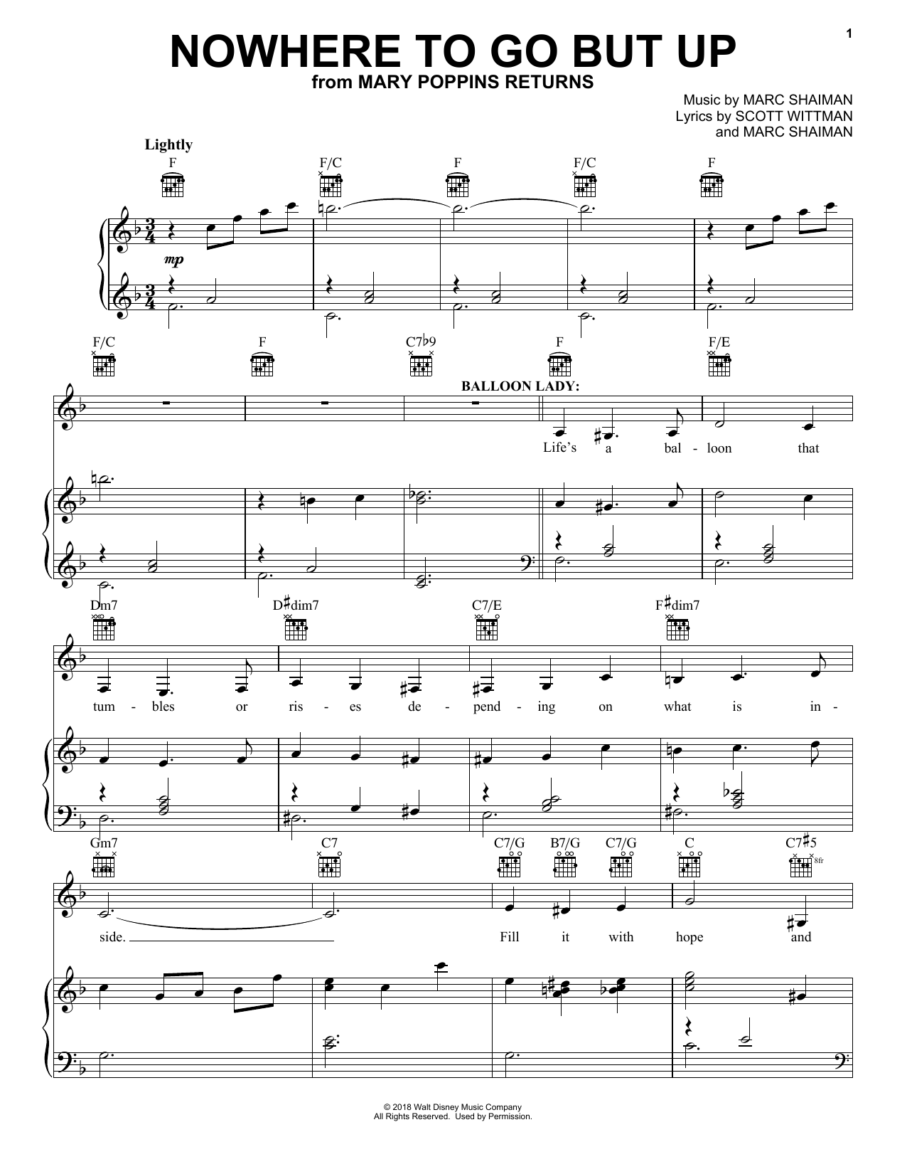 Download Angela Lansbury & Company Nowhere To Go But Up (from Mary Poppin's Returns) Sheet Music and learn how to play Piano Solo PDF digital score in minutes