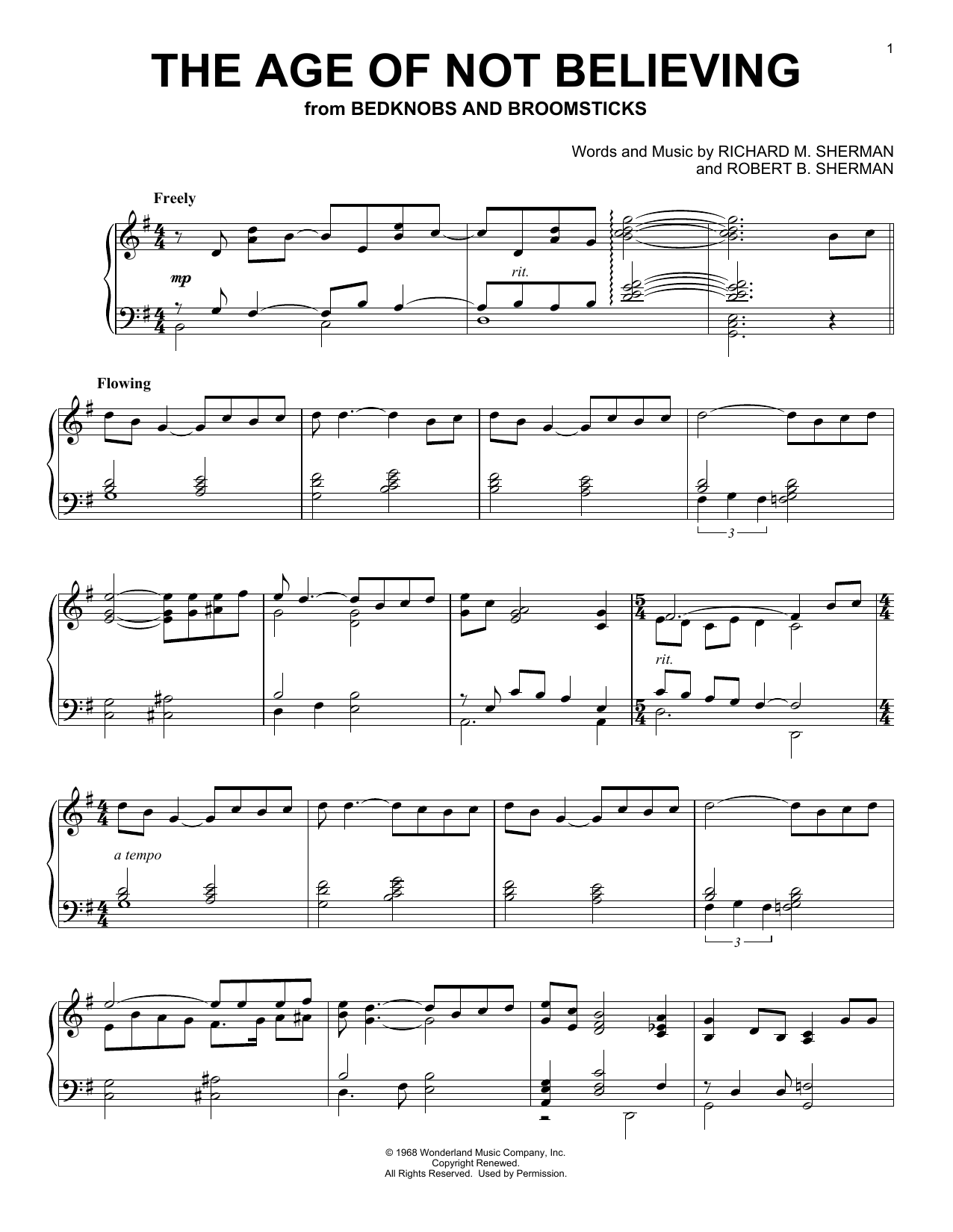 Download Angela Lansbury The Age Of Not Believing (from Bedknobs And Broomsticks) Sheet Music and learn how to play Piano Solo PDF digital score in minutes