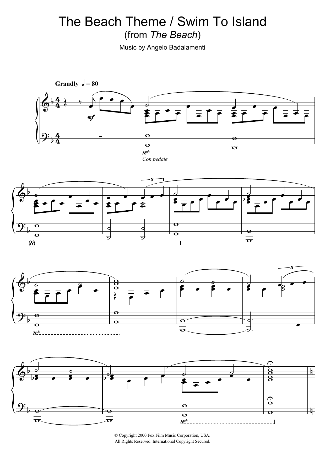 Download Angelo Badalamenti The Beach (The Beach Theme/Swim To Island) Sheet Music and learn how to play Piano PDF digital score in minutes