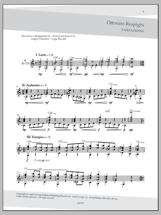 Download Angelo Gilardino Variazioni (Variations) Sheet Music and learn how to play Piano, Vocal & Guitar Chords (Right-Hand Melody) PDF digital score in minutes