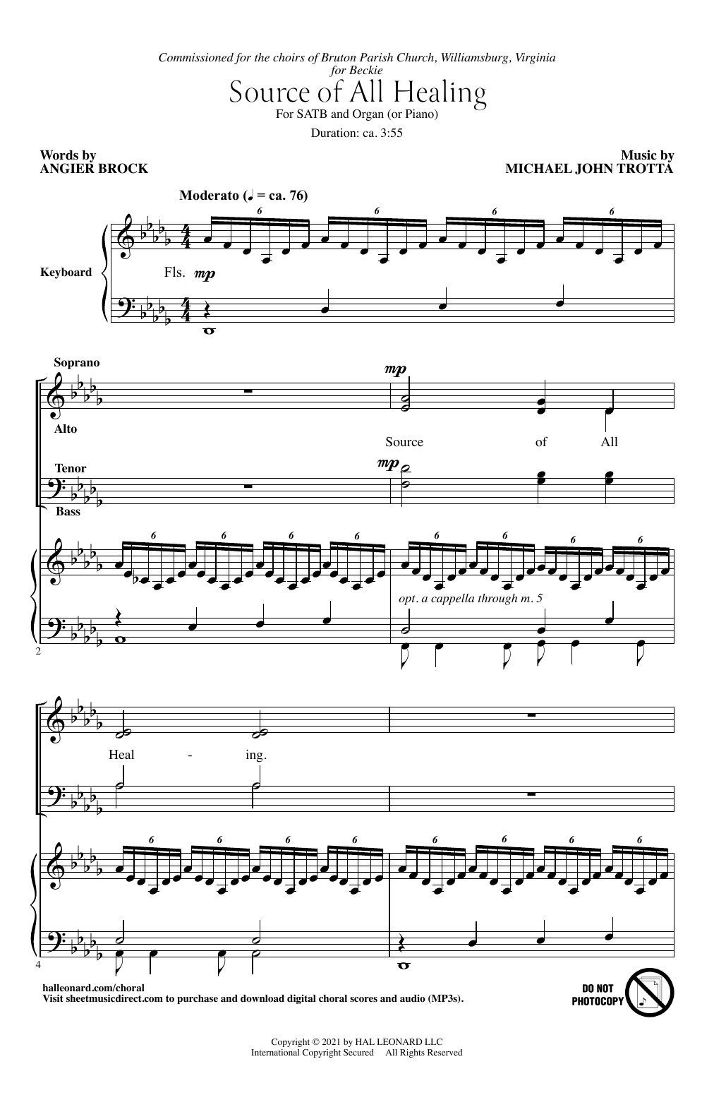 Download Angier Brock and Michael John Trotta Source Of All Healing Sheet Music and learn how to play SATB Choir PDF digital score in minutes