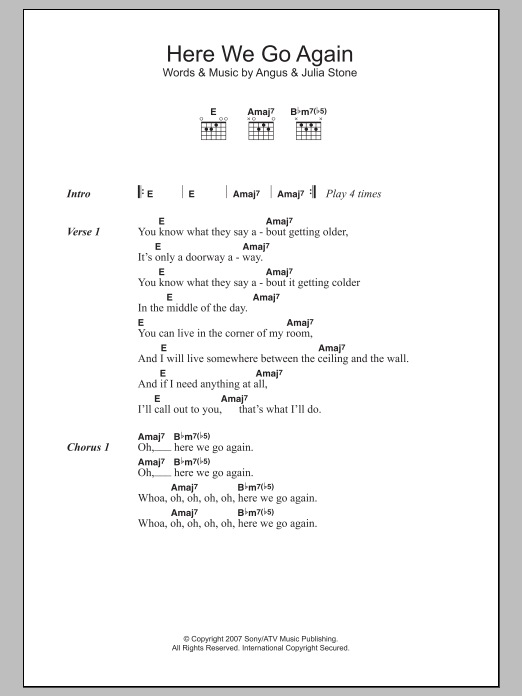 Download Angus & Julia Stone Here We Go Again Sheet Music and learn how to play Lyrics & Chords PDF digital score in minutes