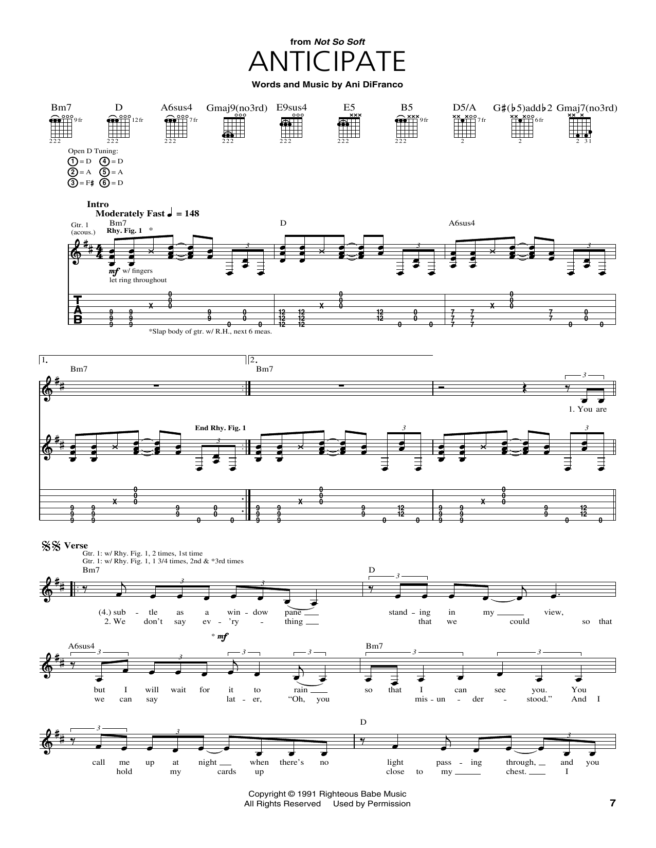Download Ani DiFranco Anticipate Sheet Music and learn how to play Guitar Tab PDF digital score in minutes