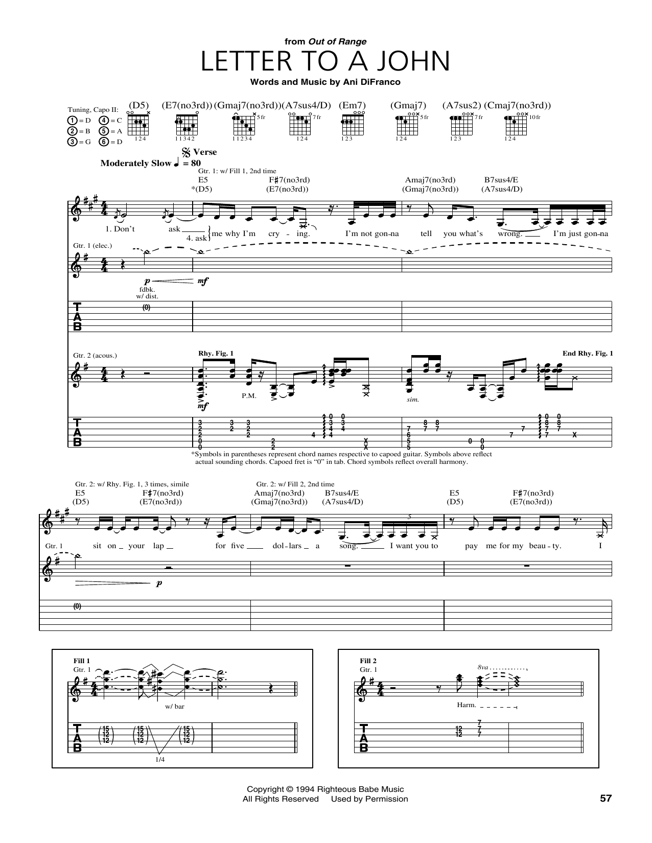Download Ani DiFranco Letter To A John Sheet Music and learn how to play Guitar Tab PDF digital score in minutes