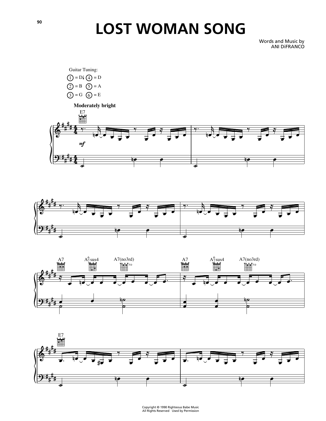 Download Ani DiFranco Lost Woman Song Sheet Music and learn how to play Piano, Vocal & Guitar (Right-Hand Melody) PDF digital score in minutes