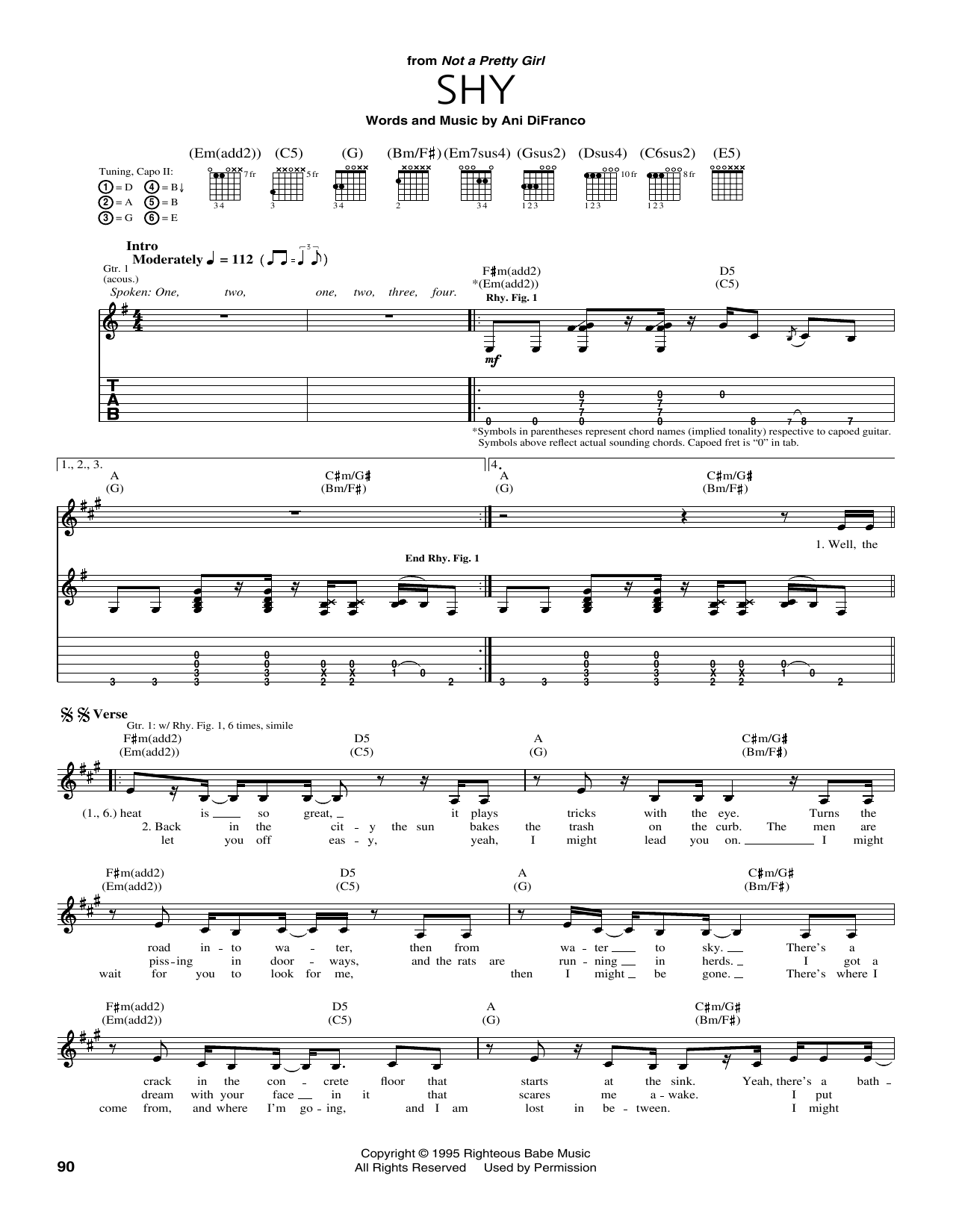 Download Ani DiFranco Shy Sheet Music and learn how to play Guitar Tab PDF digital score in minutes