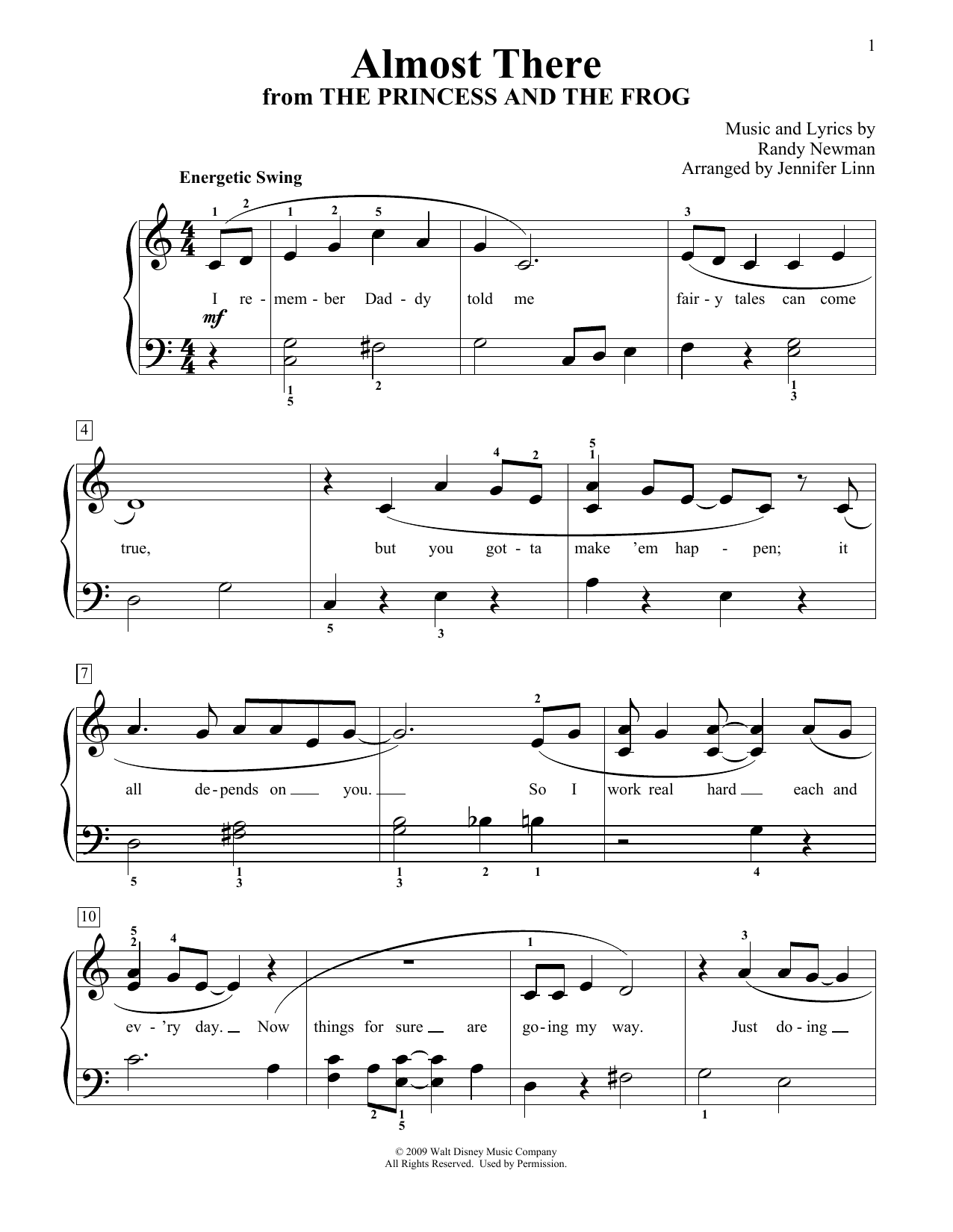 Download Anika Noni Rose Almost There (from The Princess and the Frog) (arr. Jennifer Linn) Sheet Music and learn how to play Educational Piano PDF digital score in minutes