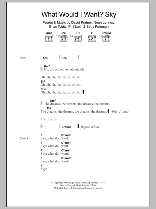 Download Animal Collective What Would I Want? Sky Sheet Music and learn how to play Lyrics & Chords PDF digital score in minutes