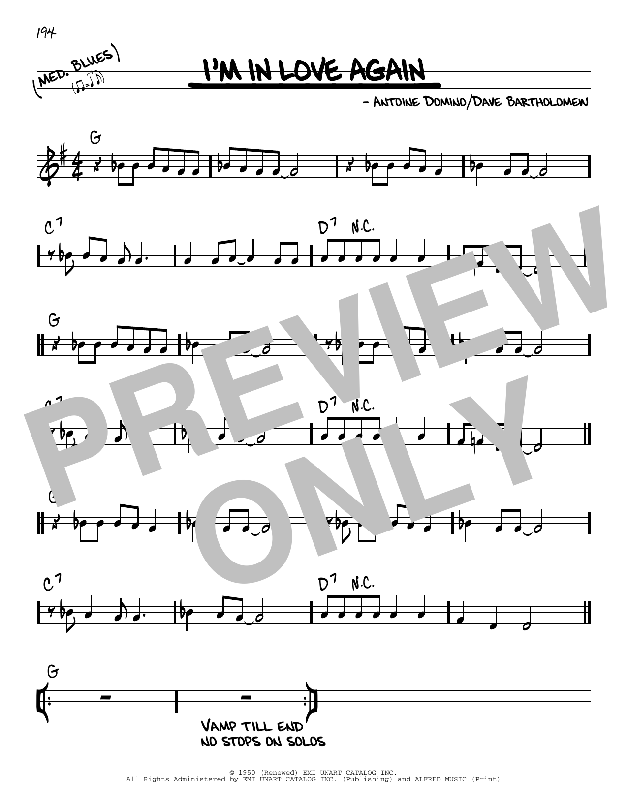 Download Animals I'm In Love Again Sheet Music and learn how to play Real Book – Melody & Chords PDF digital score in minutes