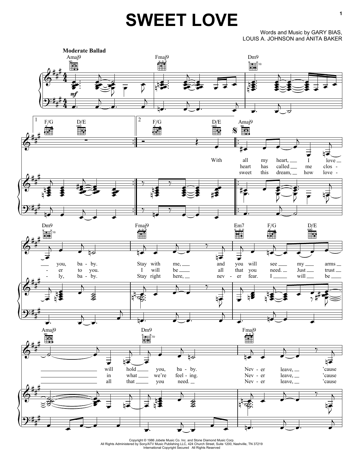 Download Anita Baker Sweet Love Sheet Music and learn how to play Real Book – Melody & Chords PDF digital score in minutes