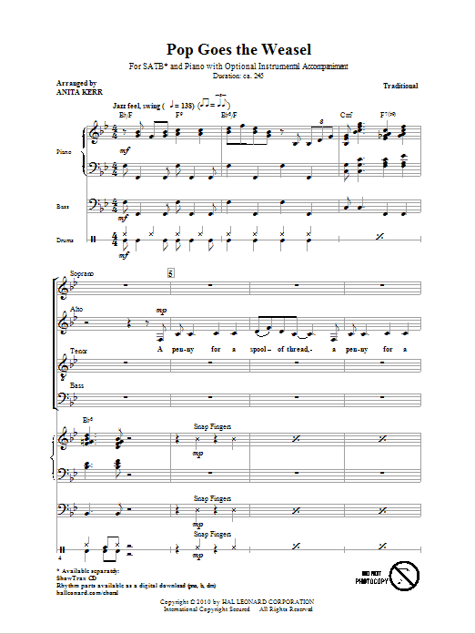 Download Traditional Pop Goes The Weasel (arr. Anita Kerr) Sheet Music and learn how to play SATB PDF digital score in minutes