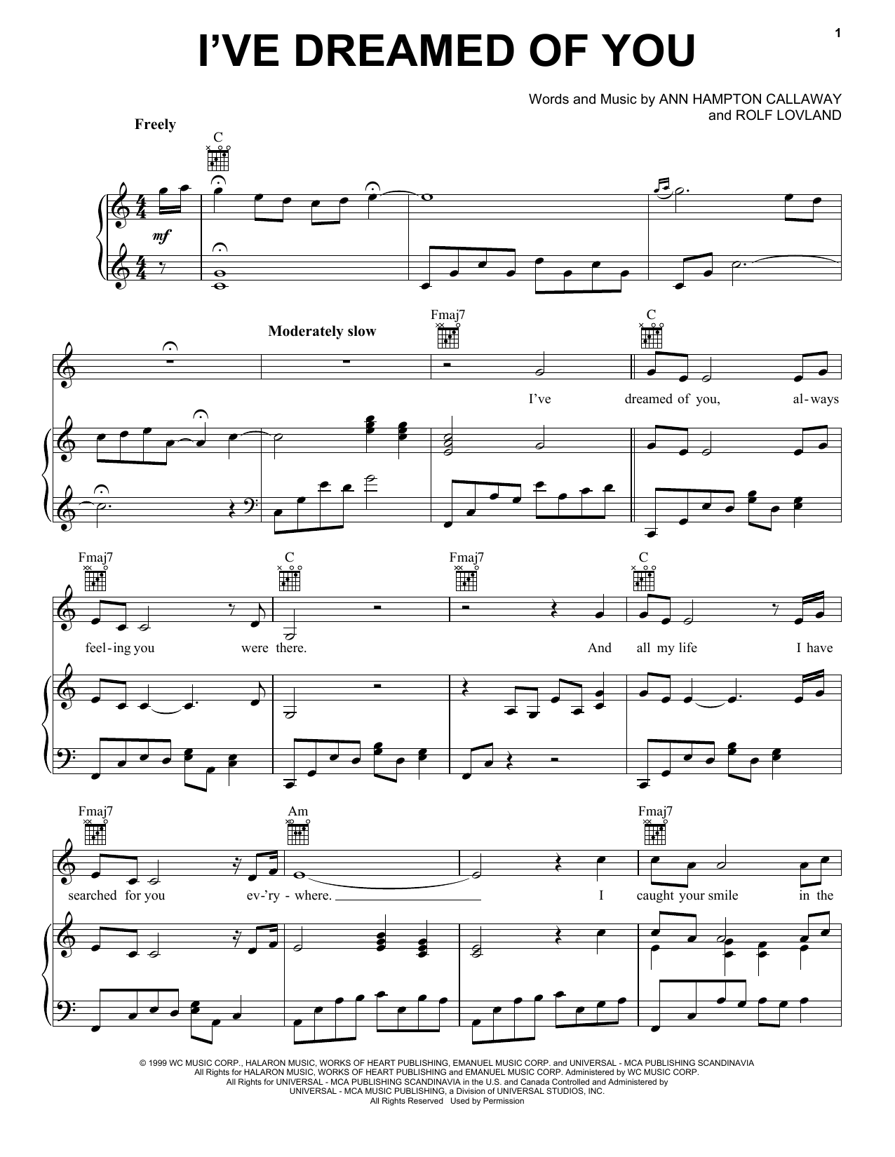 Download Ann Hampton Callaway I've Dreamed Of You Sheet Music and learn how to play Piano, Vocal & Guitar (Right-Hand Melody) PDF digital score in minutes