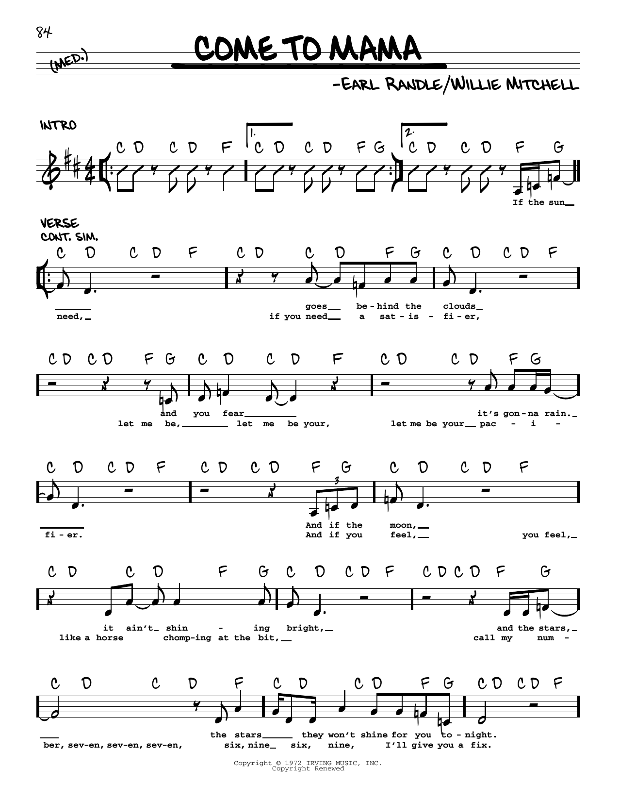 Download Ann Peebles Come To Mama Sheet Music and learn how to play Real Book – Melody & Chords PDF digital score in minutes