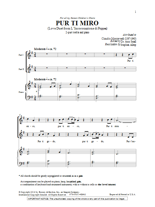 Download Ann Small Pur Ti Miro Sheet Music and learn how to play 2-Part Choir PDF digital score in minutes
