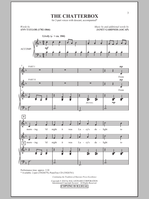Download Ann Taylor The Chatterbox Sheet Music and learn how to play 2-Part Choir PDF digital score in minutes
