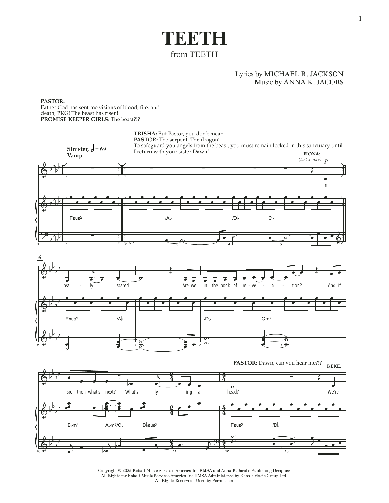 Download Anna K. Jacobs and Michael R. Jackson Teeth (from Teeth) Sheet Music and learn how to play Piano & Vocal PDF digital score in minutes