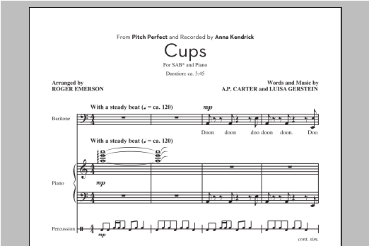 Download Anna Kendrick Cups (from Pitch Perfect) (arr. Roger Emerson) Sheet Music and learn how to play SATB PDF digital score in minutes