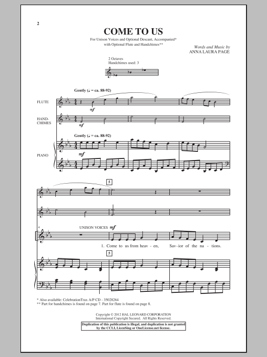 Download Anna Laura Page Come To Us Sheet Music and learn how to play 2-Part Choir PDF digital score in minutes