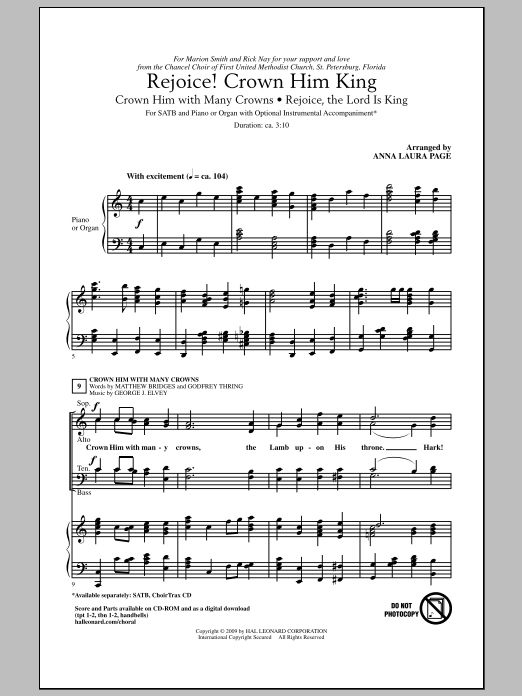 Download Anna Laura Page Rejoice! Crown Him King Sheet Music and learn how to play SATB Choir PDF digital score in minutes