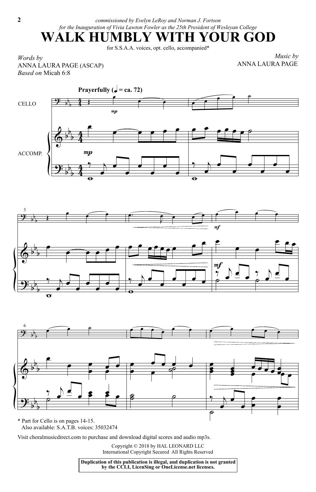 Download Anna Laura Page Walk Humbly With Your God Sheet Music and learn how to play SATB Choir PDF digital score in minutes