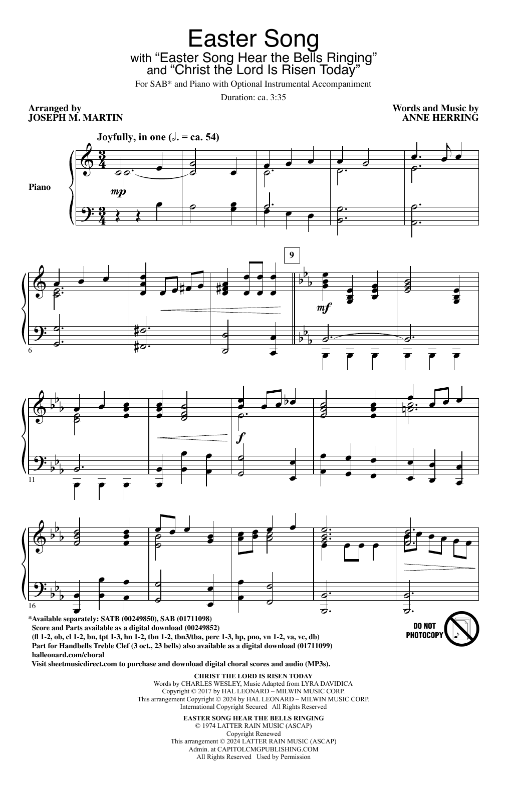 Download Anne Herring Easter Song Hear The Bells Ringing (arr. Joseph M. Martin) Sheet Music and learn how to play SAB Choir PDF digital score in minutes