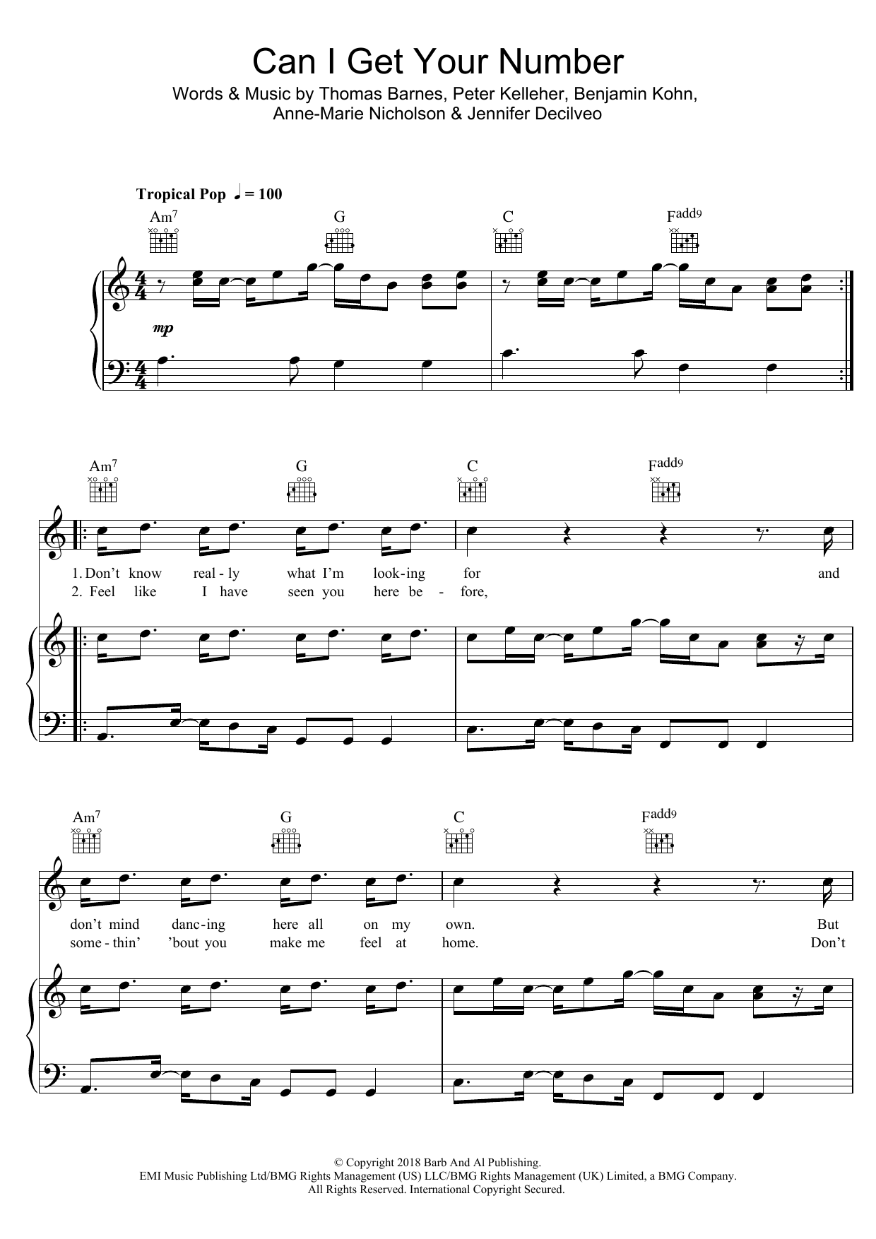 Download Anne-Marie Can I Get Your Number Sheet Music and learn how to play Piano, Vocal & Guitar PDF digital score in minutes