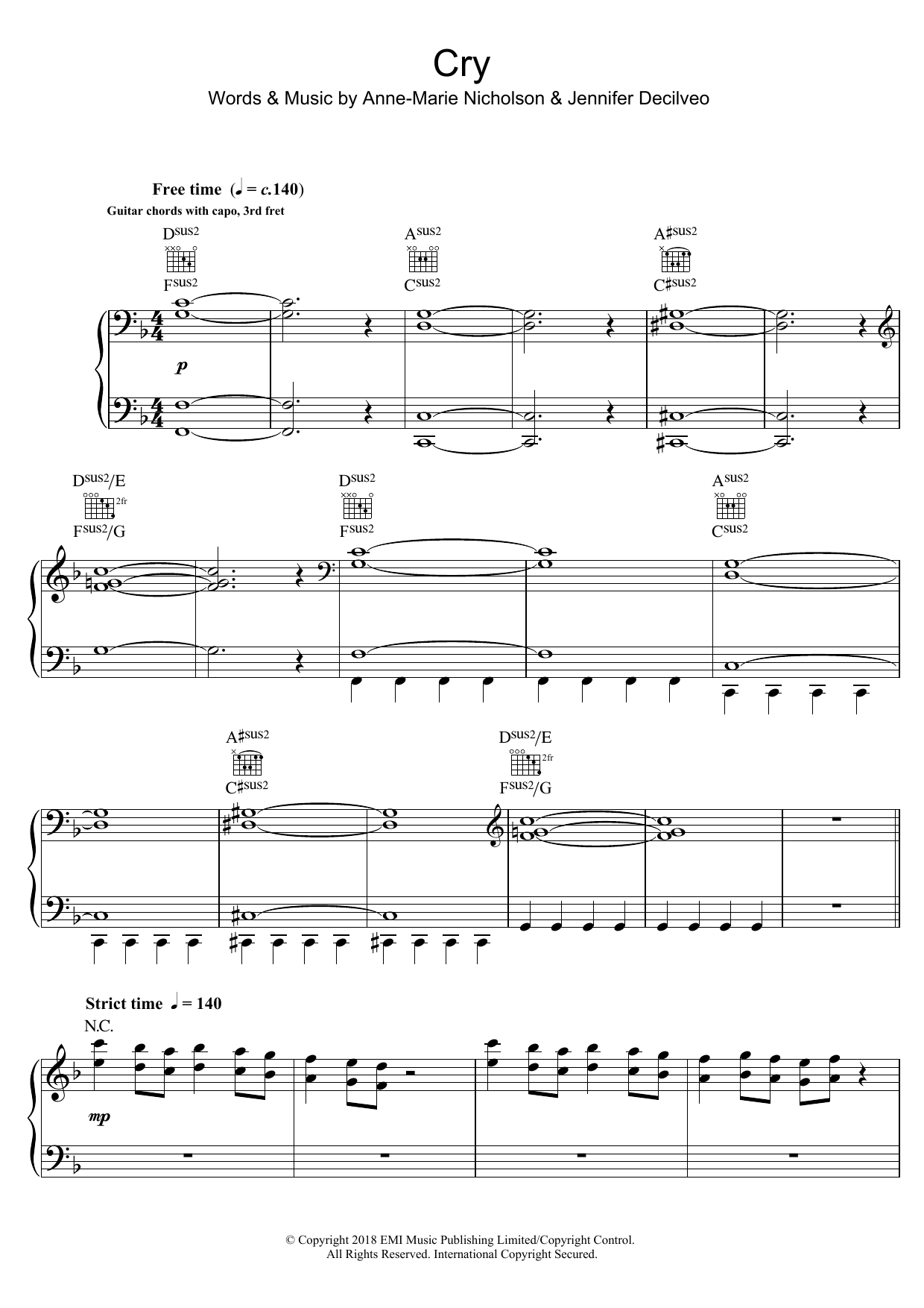 Download Anne-Marie Cry Sheet Music and learn how to play Piano, Vocal & Guitar PDF digital score in minutes