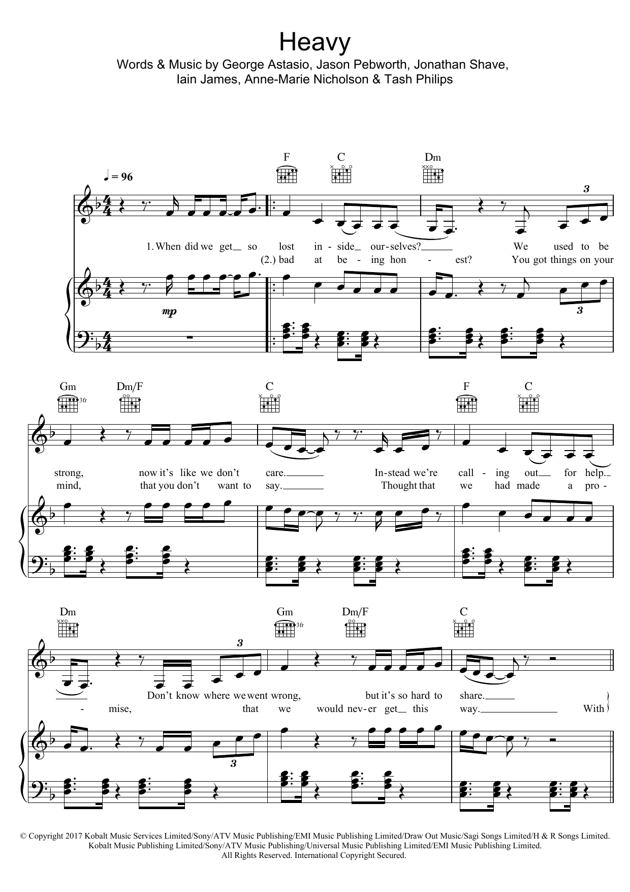 Download Anne-Marie Heavy Sheet Music and learn how to play Piano, Vocal & Guitar (Right-Hand Melody) PDF digital score in minutes