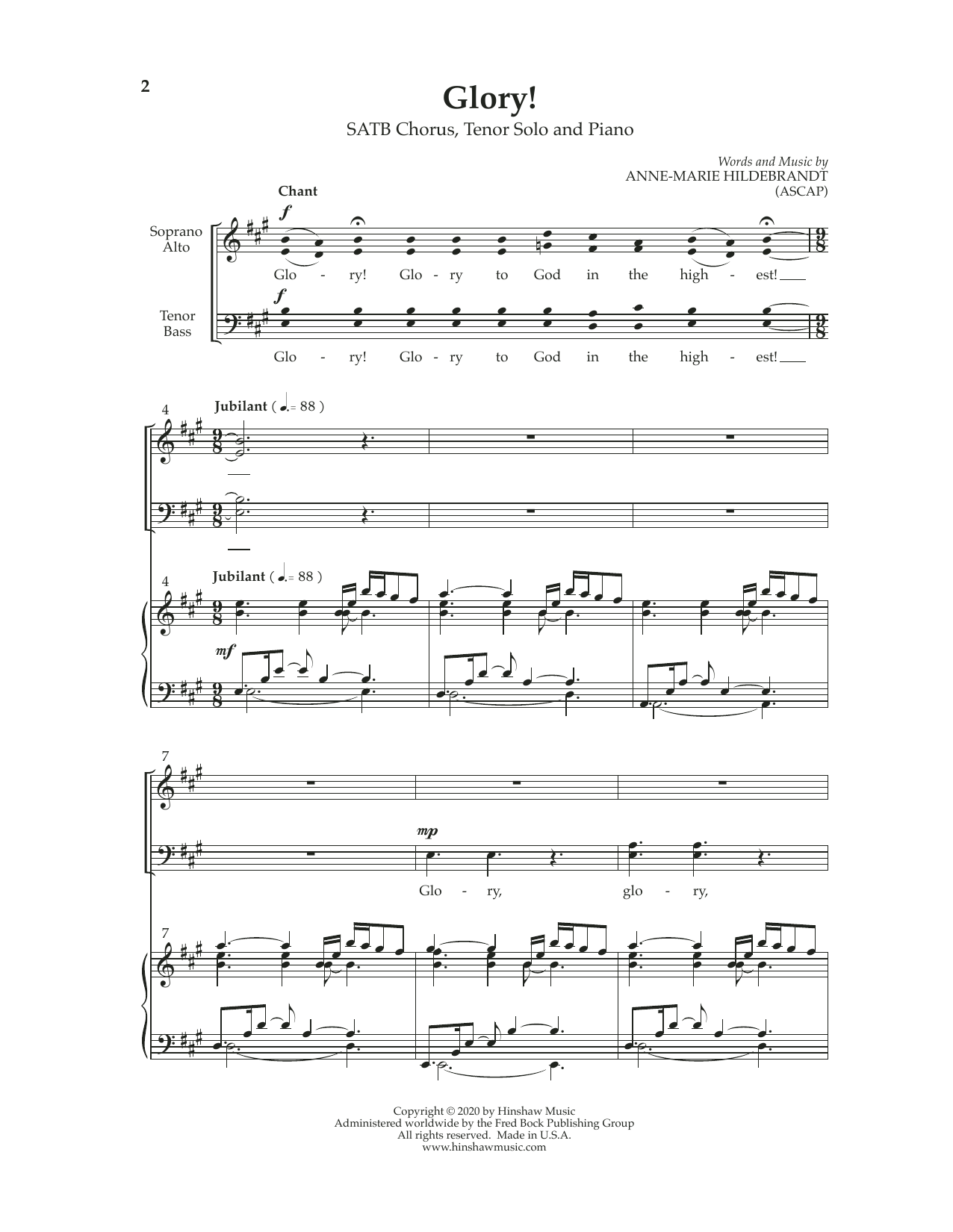 Download Anne-Marie Hildebrandt Glory! Sheet Music and learn how to play SATB Choir PDF digital score in minutes