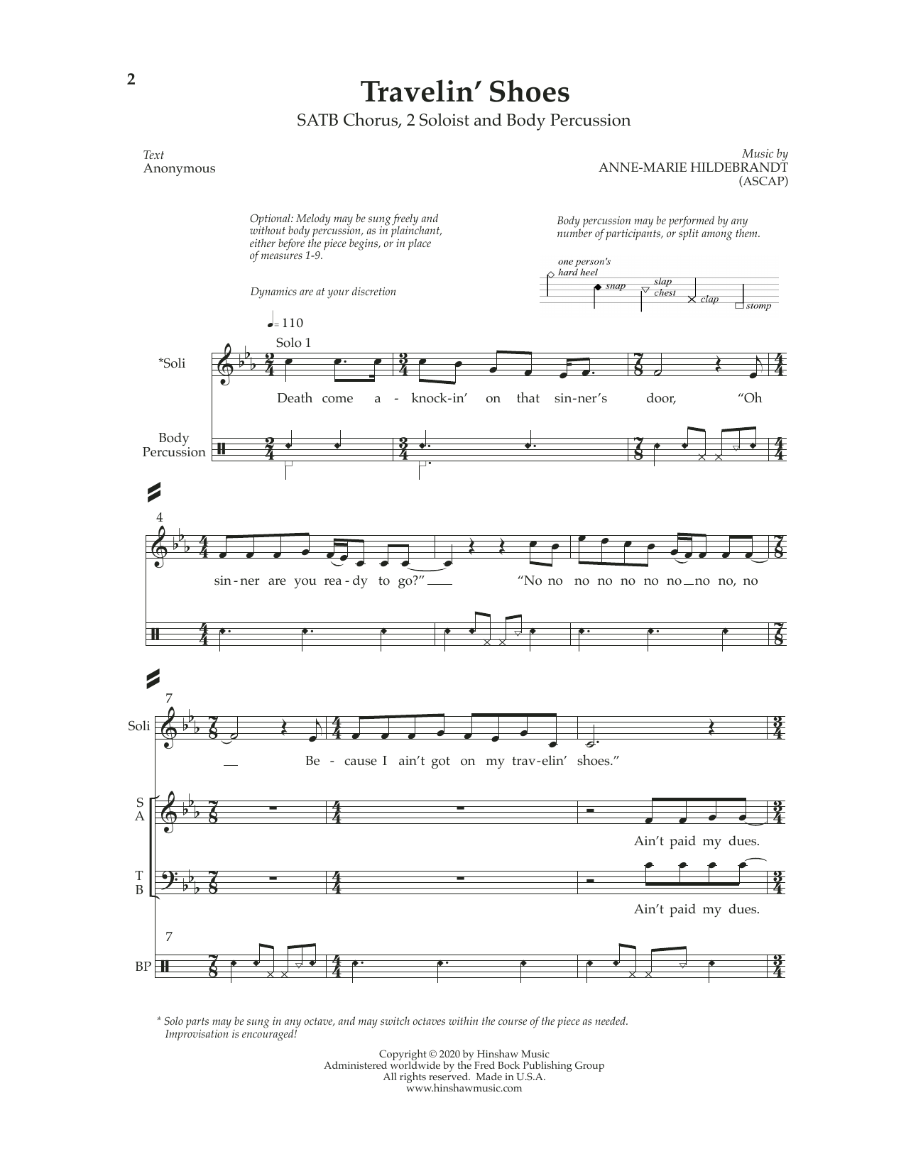 Download Anne-Marie Hildebrandt Travelin' Shoes Sheet Music and learn how to play SATB Choir PDF digital score in minutes