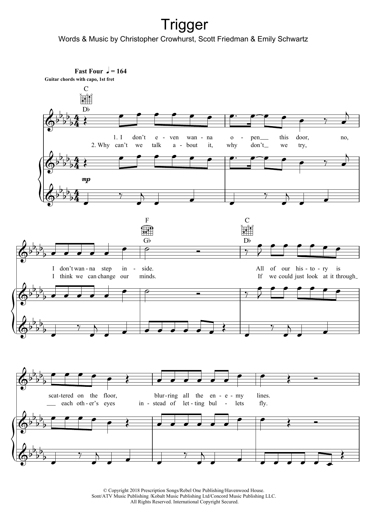 Download Anne-Marie Trigger Sheet Music and learn how to play Piano, Vocal & Guitar PDF digital score in minutes