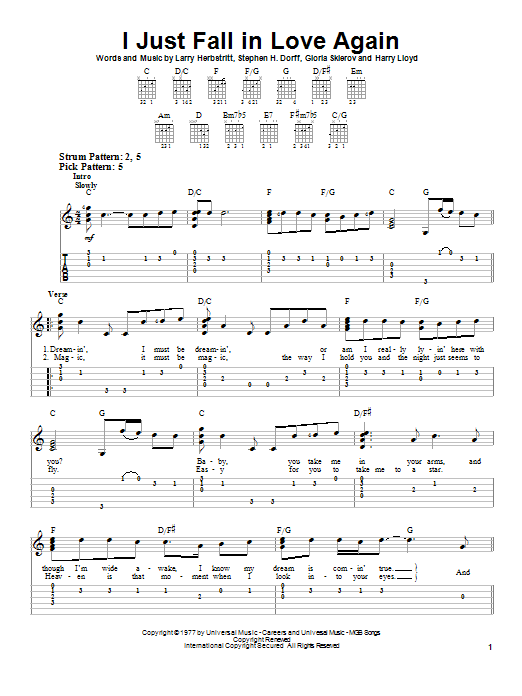 Download Anne Murray I Just Fall In Love Again Sheet Music and learn how to play Melody Line, Lyrics & Chords PDF digital score in minutes