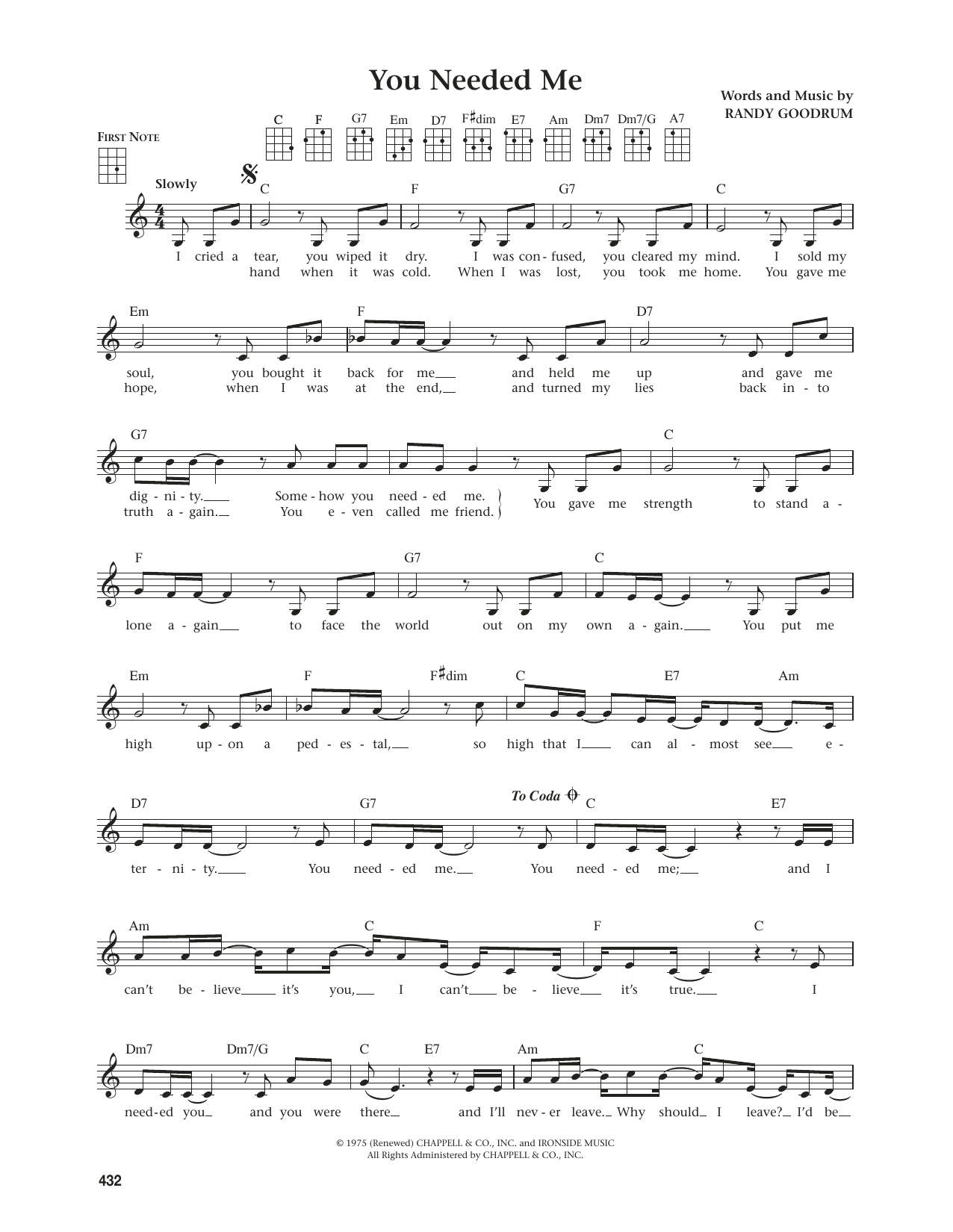 Download Anne Murray You Needed Me (from The Daily Ukulele) (arr. Jim Beloff) Sheet Music and learn how to play Ukulele PDF digital score in minutes