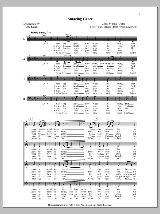 Download Anne Raugh Amazing Grace Sheet Music and learn how to play SATB Choir PDF digital score in minutes