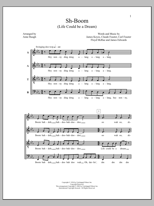 Download Anne Raugh Sh-boom (life Could Be A Dream) Sheet Music and learn how to play TTBB Choir PDF digital score in minutes