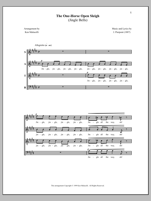Download Anne Raugh The One-Horse Open Sleigh (Jingle Bells) Sheet Music and learn how to play SATB Choir PDF digital score in minutes
