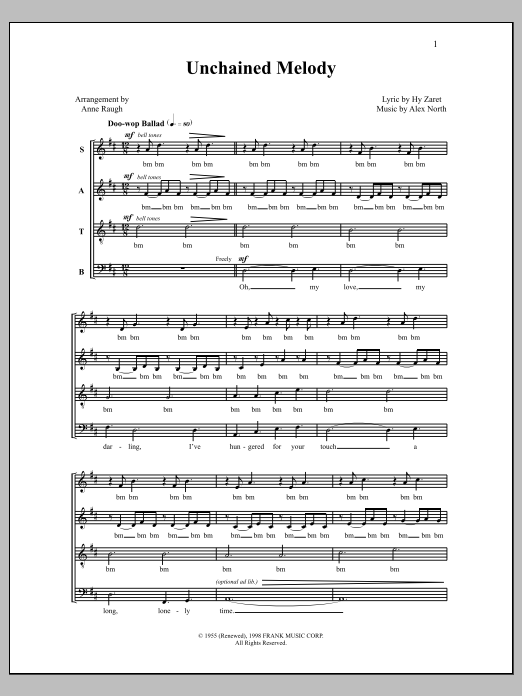 Download Anne Raugh Unchained Melody Sheet Music and learn how to play SATB Choir PDF digital score in minutes