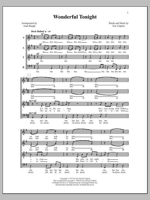 Download Anne Raugh Wonderful Tonight Sheet Music and learn how to play SATB Choir PDF digital score in minutes