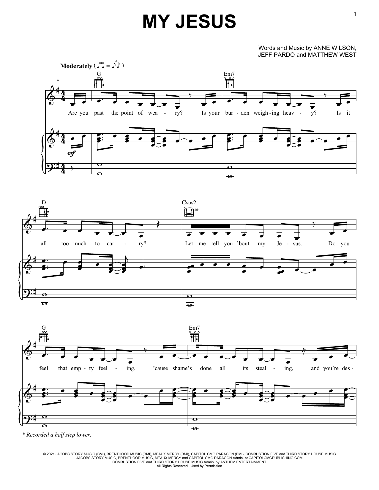 Download Anne Wilson My Jesus Sheet Music and learn how to play Easy Piano PDF digital score in minutes