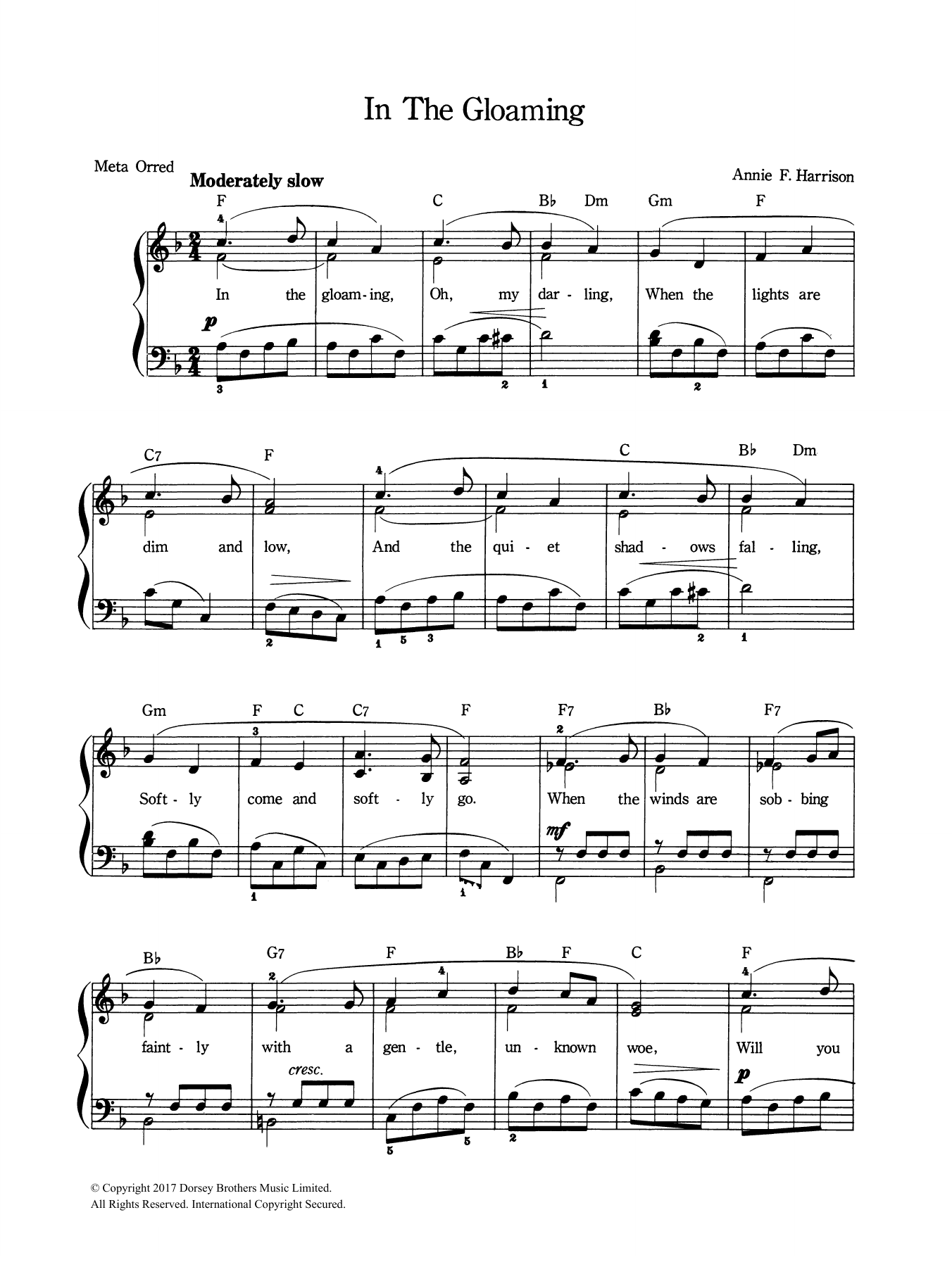 Download Annie F. Harrison In The Gloaming Sheet Music and learn how to play Piano & Vocal PDF digital score in minutes