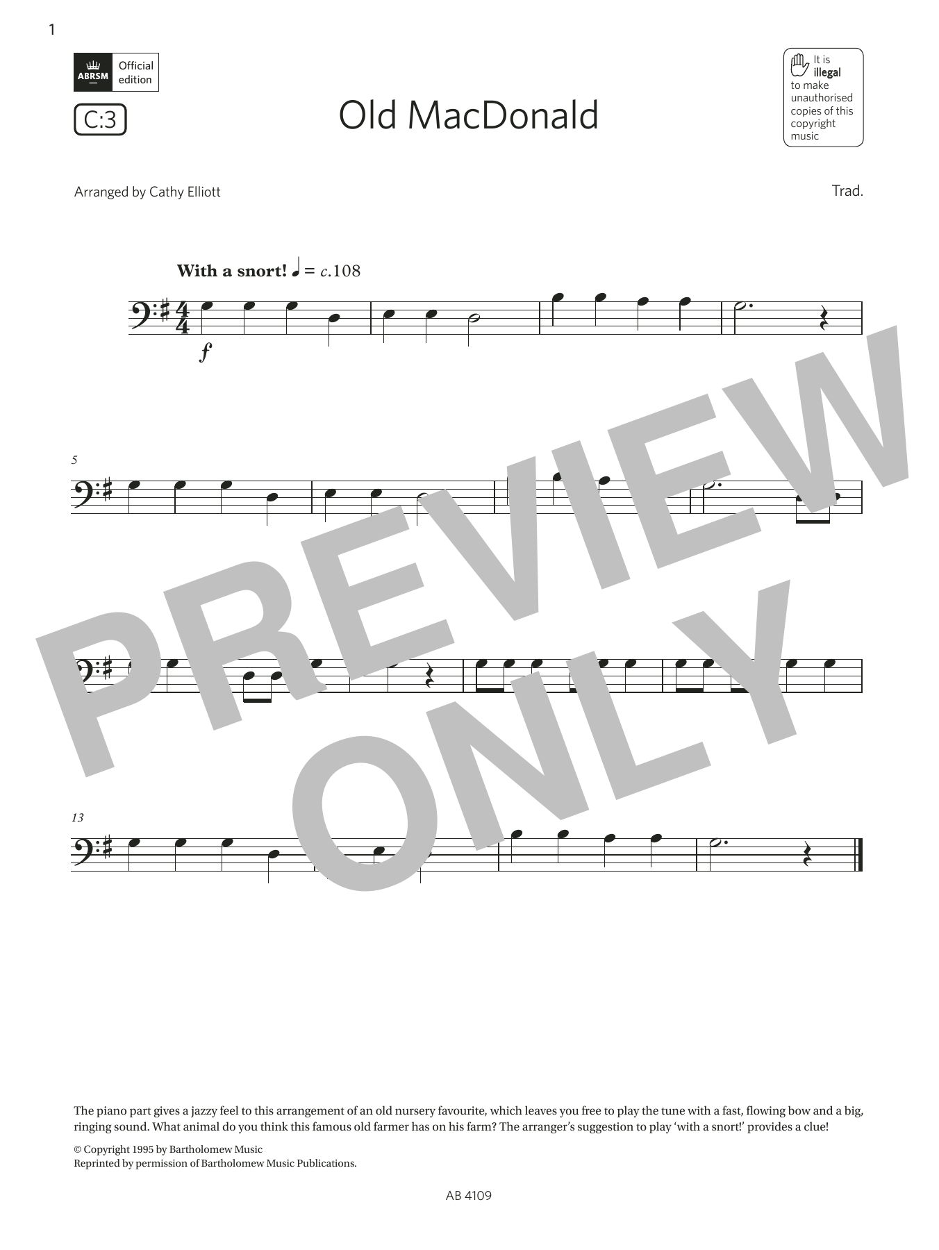 Download Anon. Old MacDonald (Grade Initial, C3, from the ABRSM Double Bass Syllabus from 2024) Sheet Music and learn how to play String Bass Solo PDF digital score in minutes