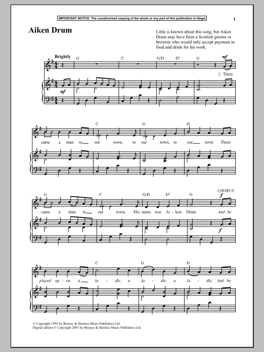 Download Anonymous Aiken Drum Sheet Music and learn how to play Piano PDF digital score in minutes